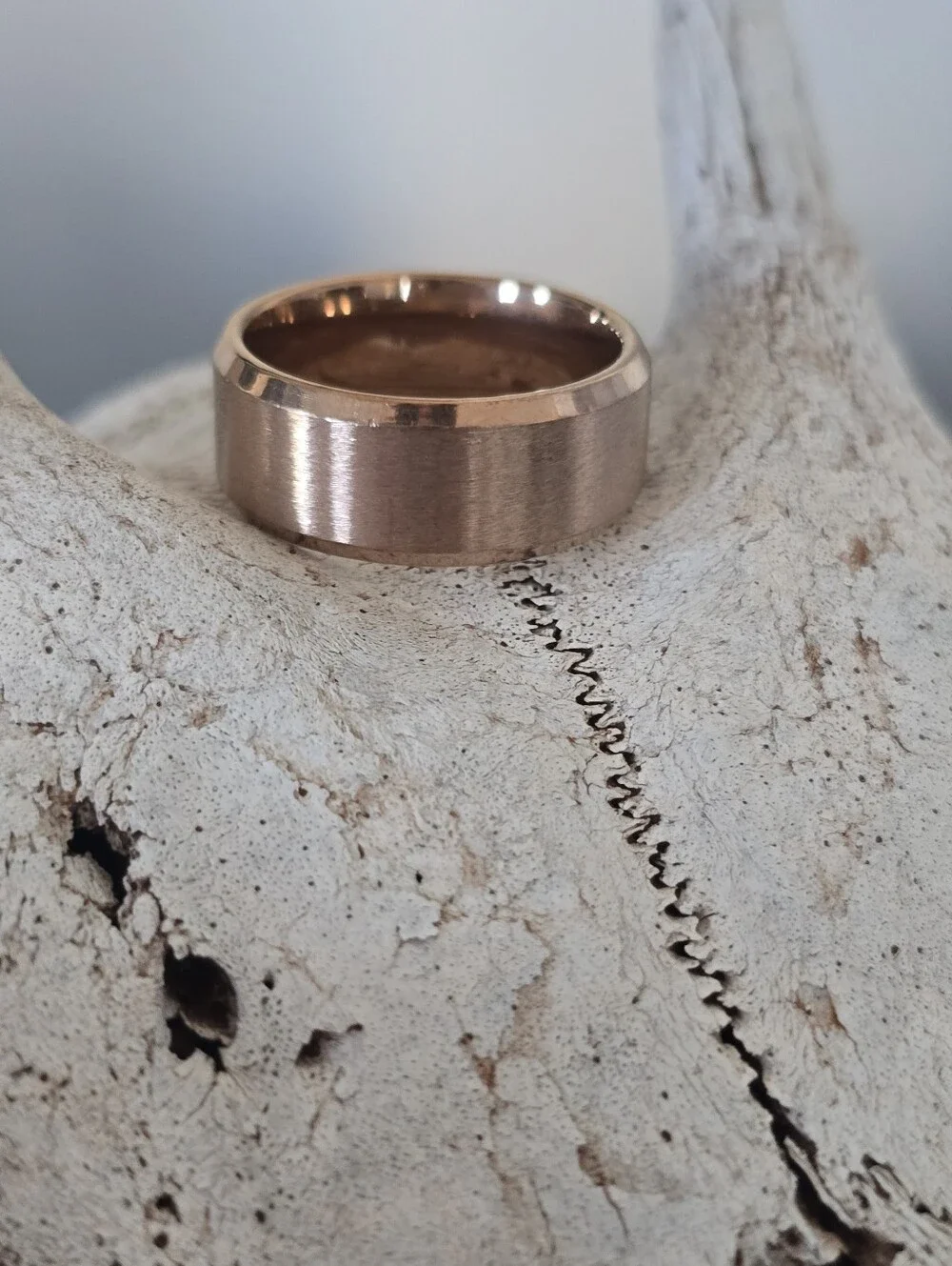 Rose Gold Unisex Brushed Stainless Steel Comfort-Fit Band Ring - Size 9